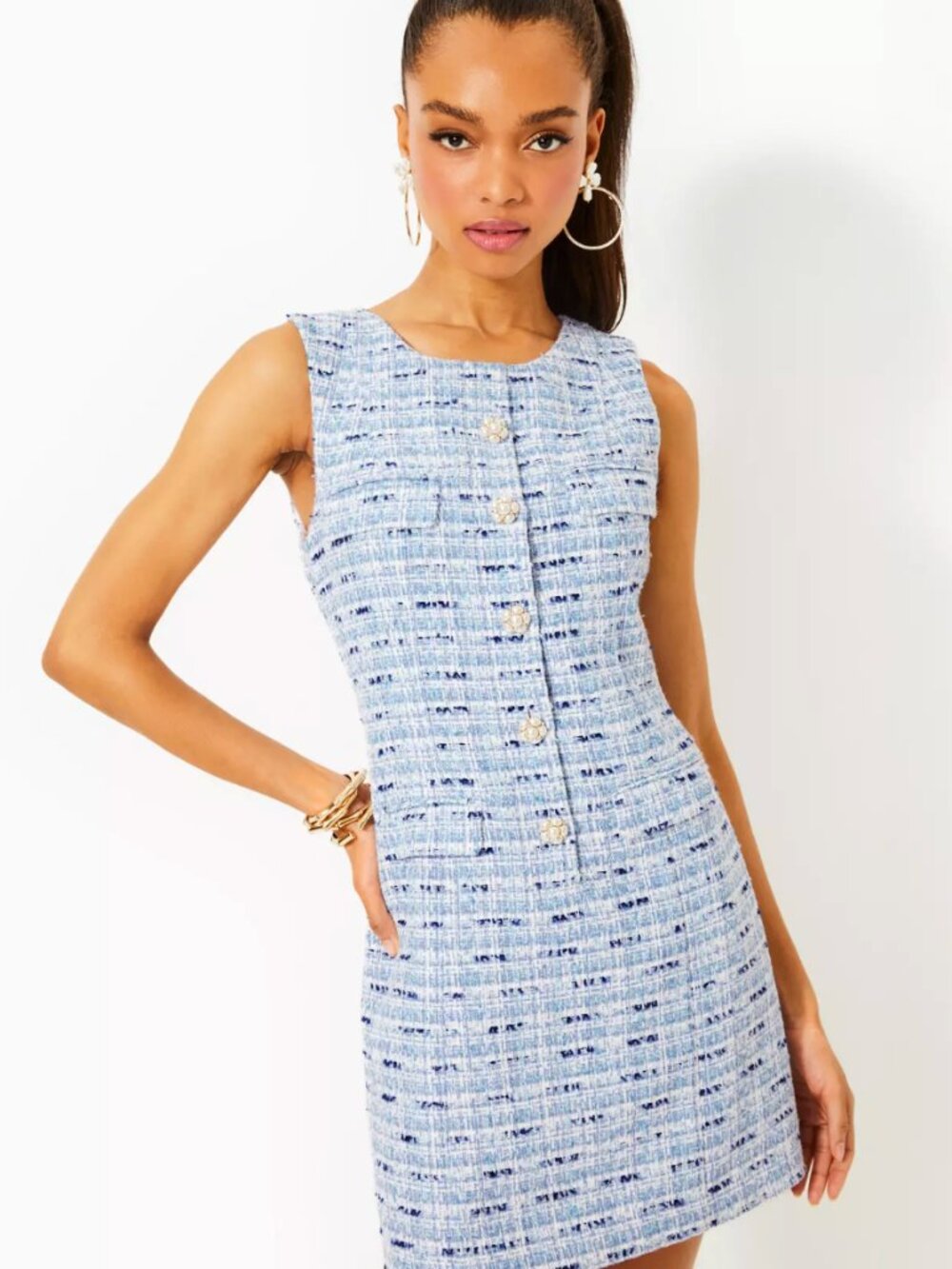 Lilly Pulitzer Blue Bindy Shift Tweed Romper Size 16